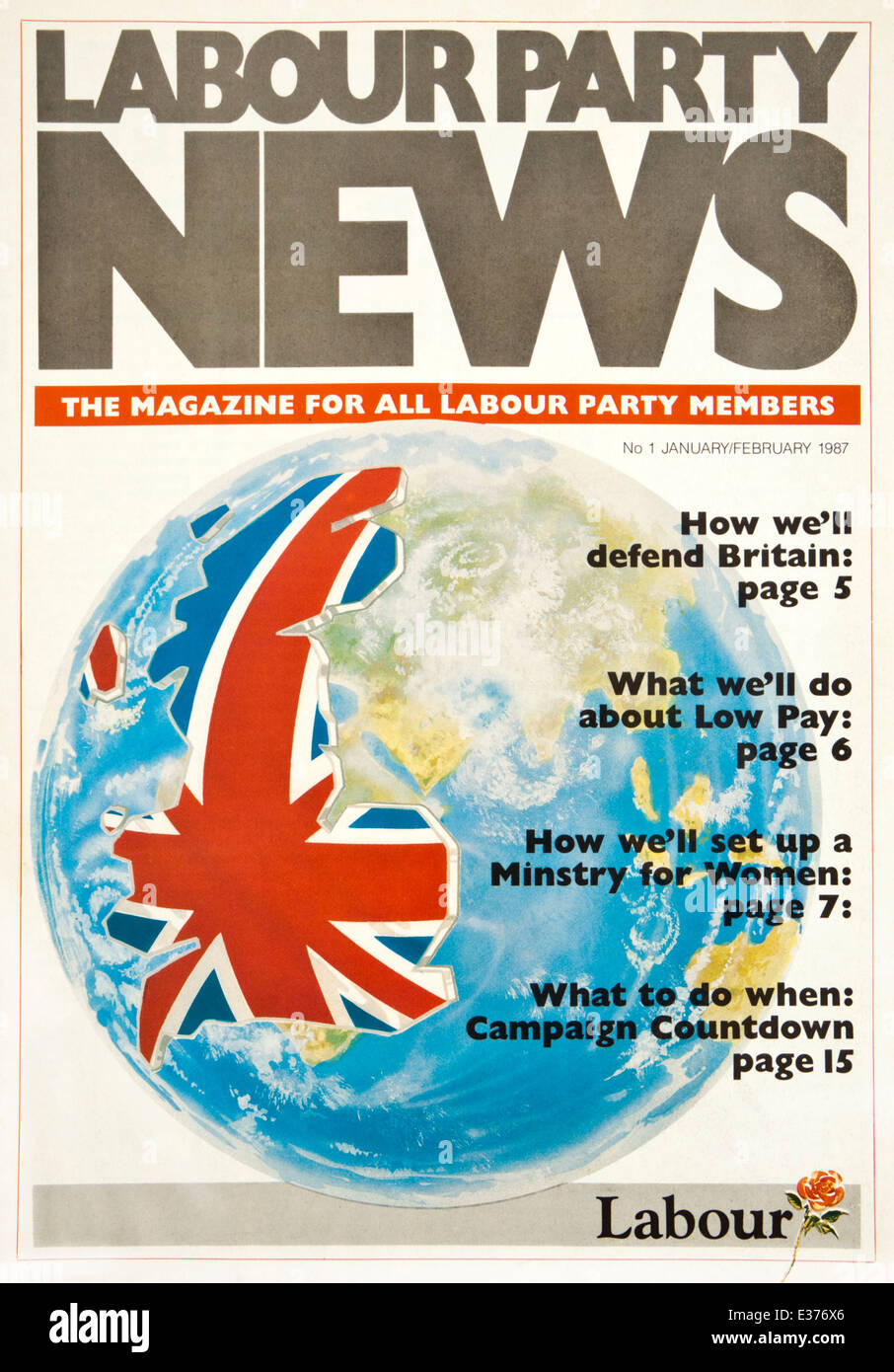 Erste Ausgabe der "Labour Party News", das Magazin für alle Labour Party-Mitglieder (Januar 1987) Stockfoto