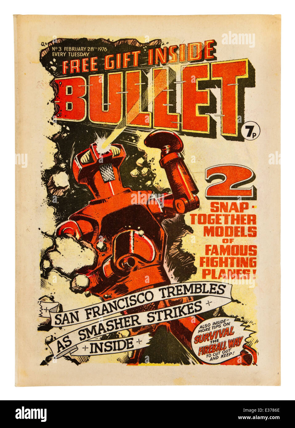 Frühe Abschrift (Nr. 3) "Kugel", der beliebten britischen wöchentliche Comic für Jungen aus den 1970er Jahren mit Geheimagent "Feuerball". Stockfoto