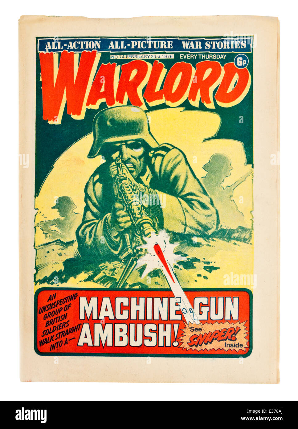 21. Februar 1976 Kopie der "Warlord" (Nr. 74), der populäre britische wöchentliche Krieg Comic für Jungen aus den 1970er Jahren. Stockfoto
