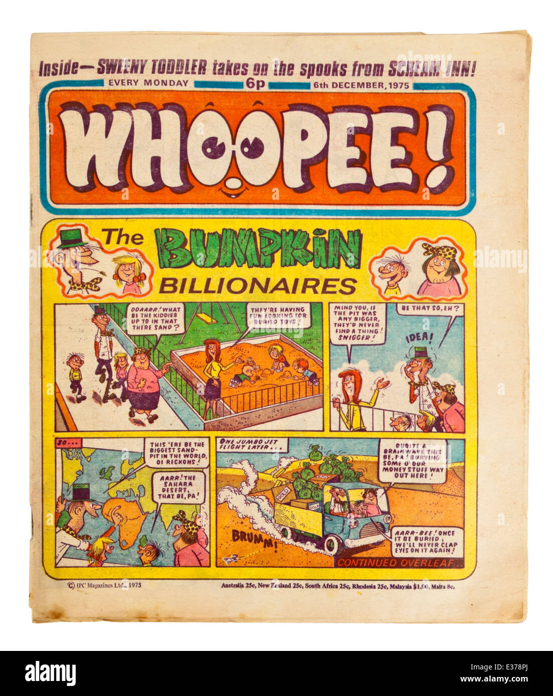6. Dezember 1975 Kopie von "Whoopee!", der beliebten britischen wöchentliche Comics aus den 1970er Jahren. Stockfoto