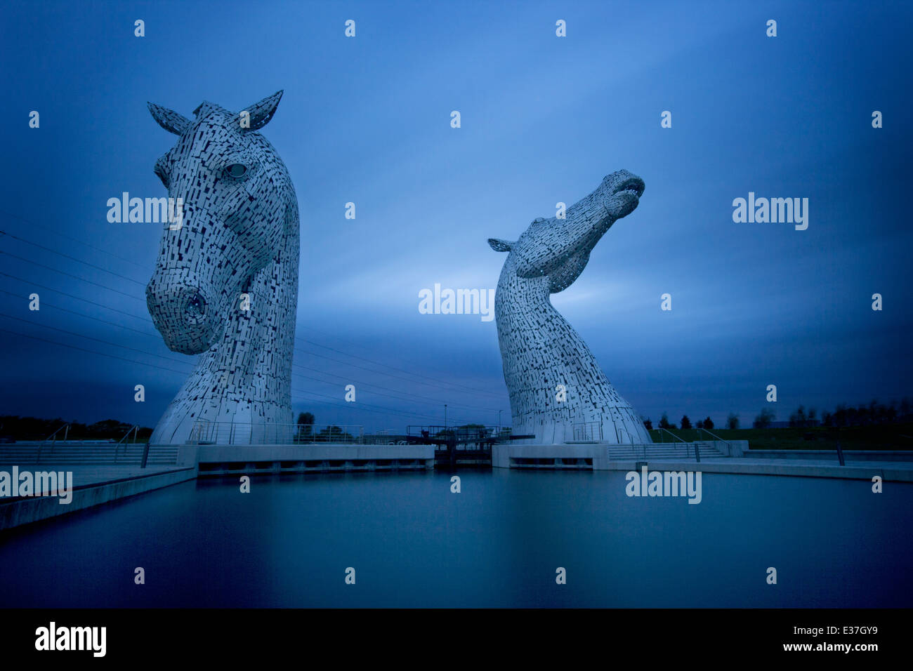 Die Kelpies, Falkirk, Schottland. Langzeitbelichtung. Stockfoto