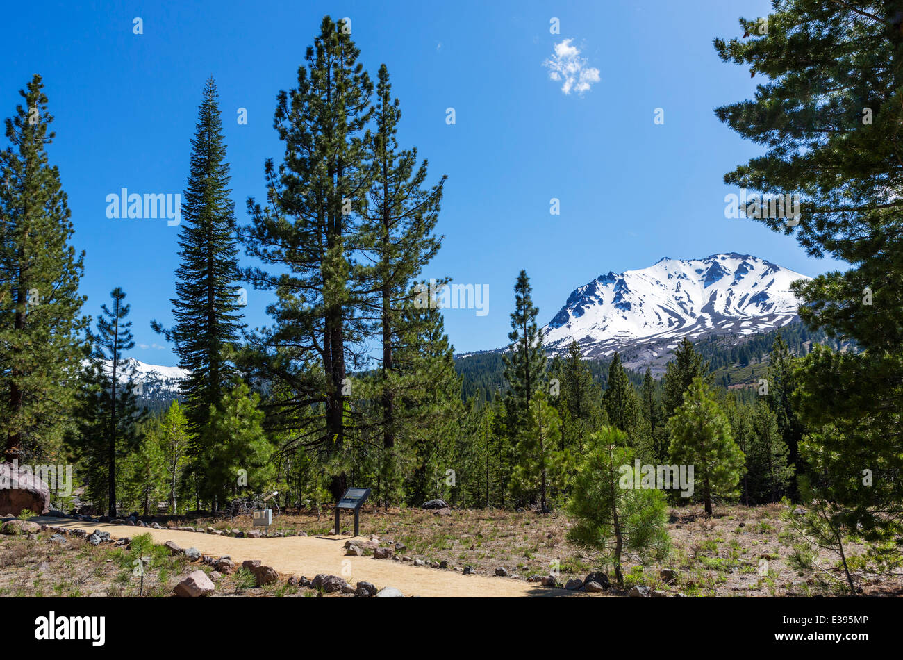 Lassen Peak aus verwüsteten Gebiet interprative Trail, Lassen Volcanic Nationalpark, Kaskade-Strecke, Nord-Kalifornien, USA Stockfoto