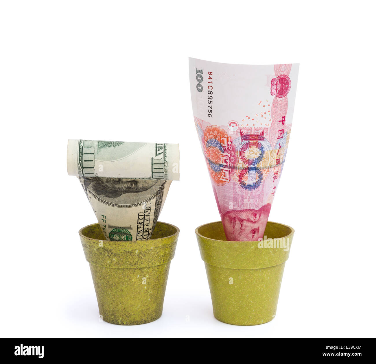 blühende RMB und USD mit Beschneidungspfad verblassen Stockfoto