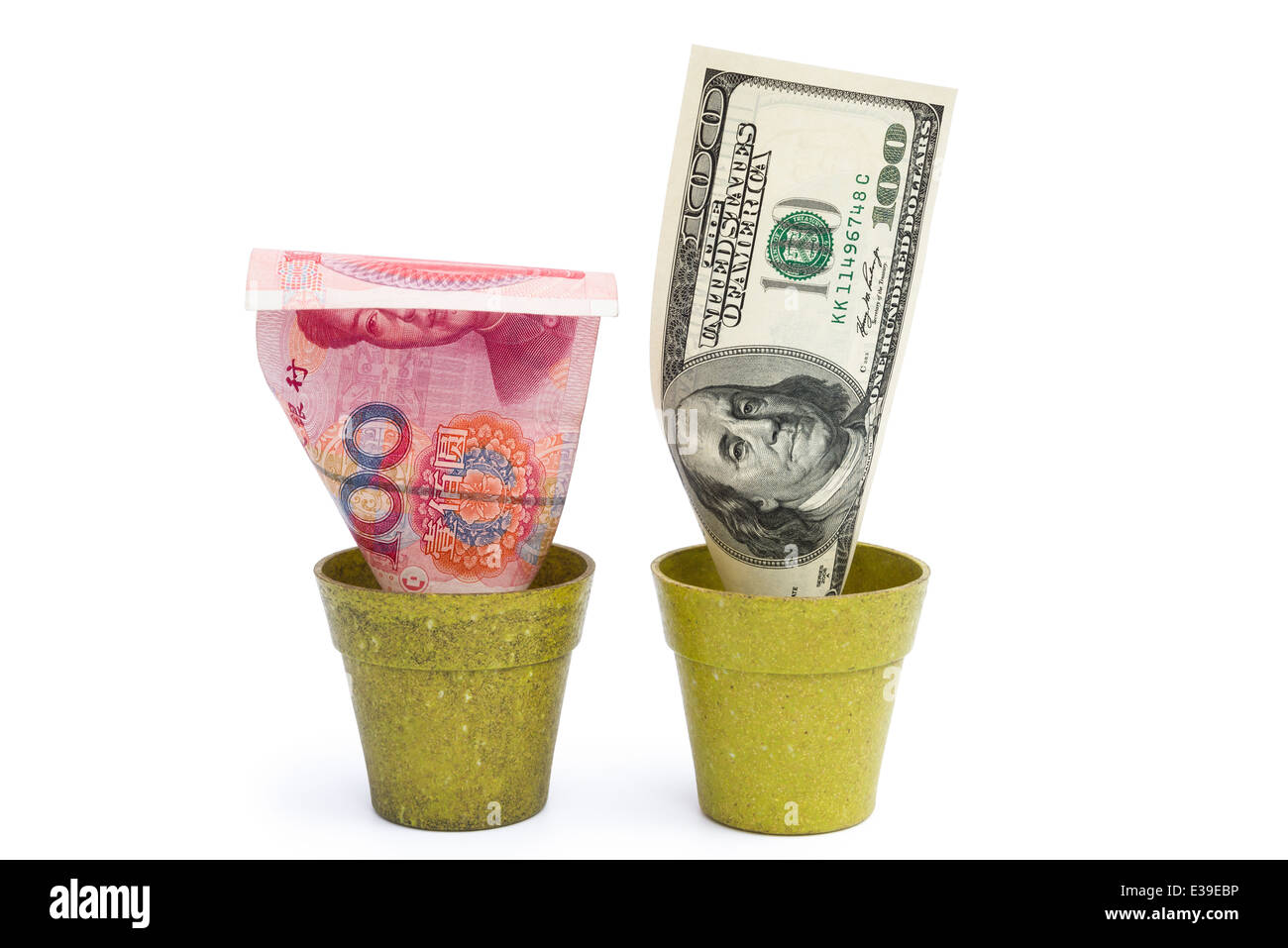 blühende USD und verblassen RMB mit Beschneidungspfad Stockfoto