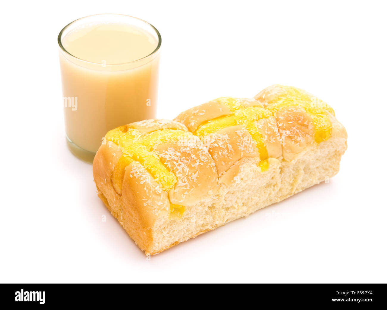Brot und Soja Milch Stockfoto