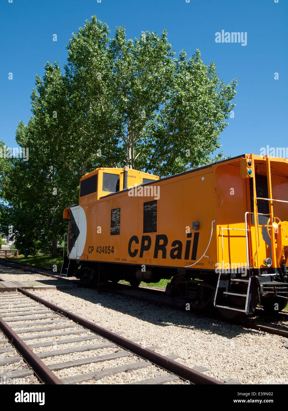 Einem Dienstwagen der Canadian Pacific Railway (CP Rail) im Ende des Stahl-Park in Edmonton, Alberta, Kanada. Stockfoto