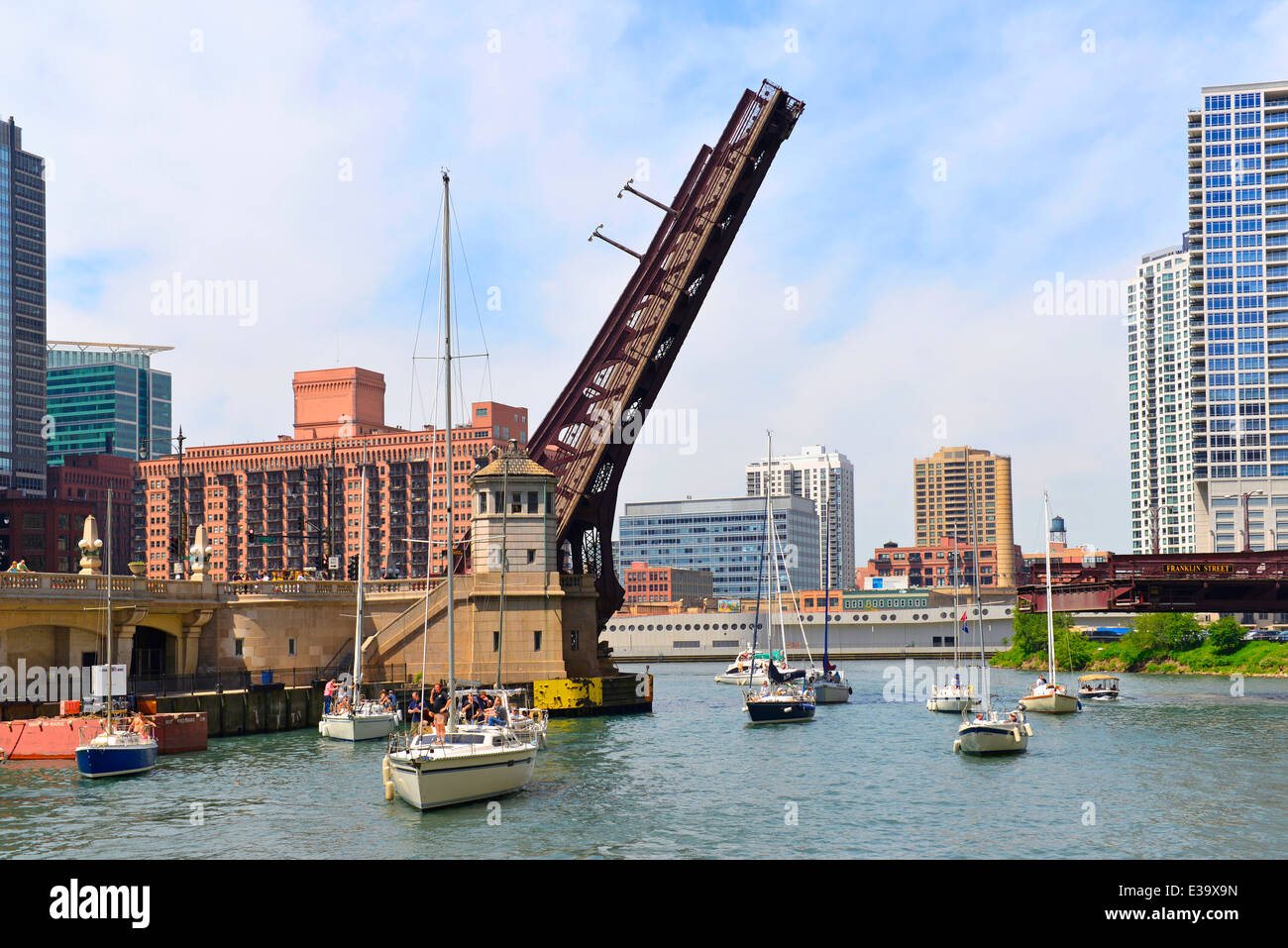 Chicago Bridge, Chicago River, Franklin Street Bridge, Illinois Stockfoto