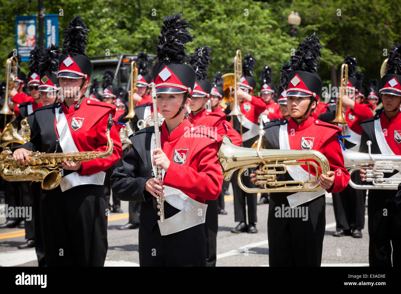 High School Blaskapelle in Bildung in Parade - USA Stockfoto