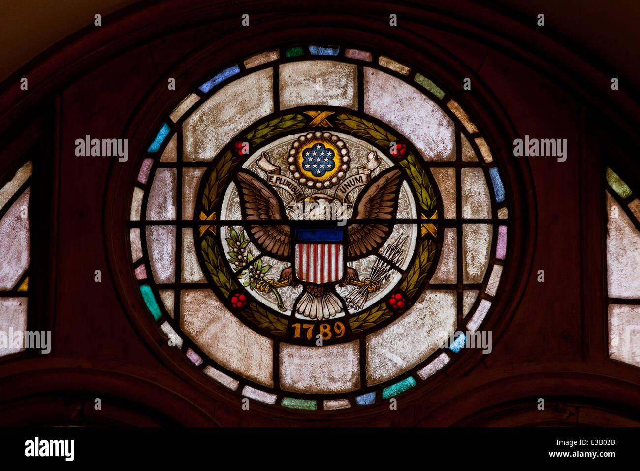 Das große Siegel der Vereinigten Staaten in Glasmalerei Stockfoto