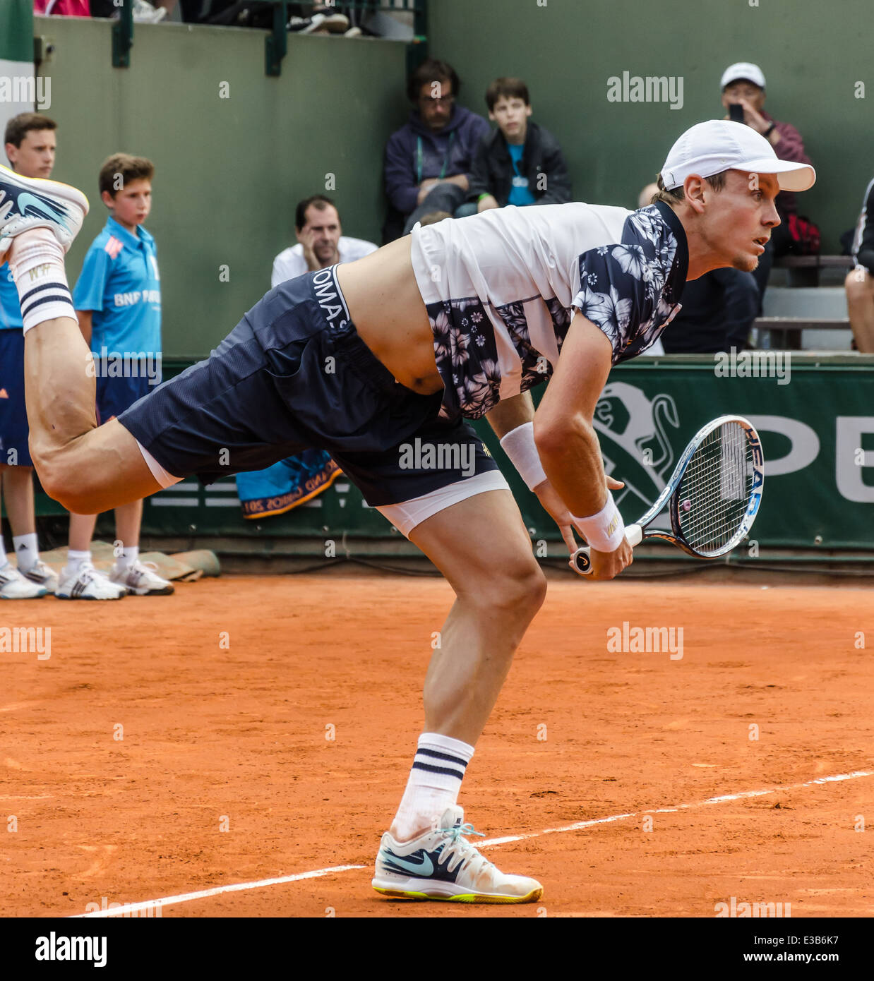 Paris, Frankreich - 30. Mai 2014: Tomas Berdych bei French Open, Roland Garros 2014 Stockfoto