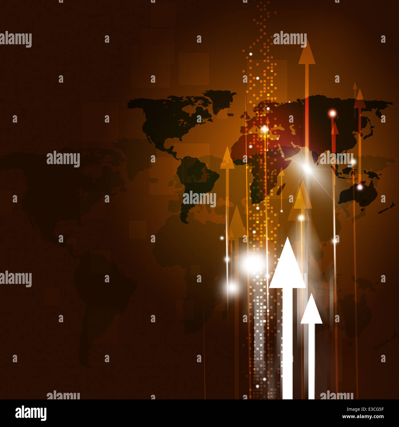 Zusammenfassung Hintergrund mit quadratische Punkte Pfeile leuchten und Business-Weltkarte Stockfoto