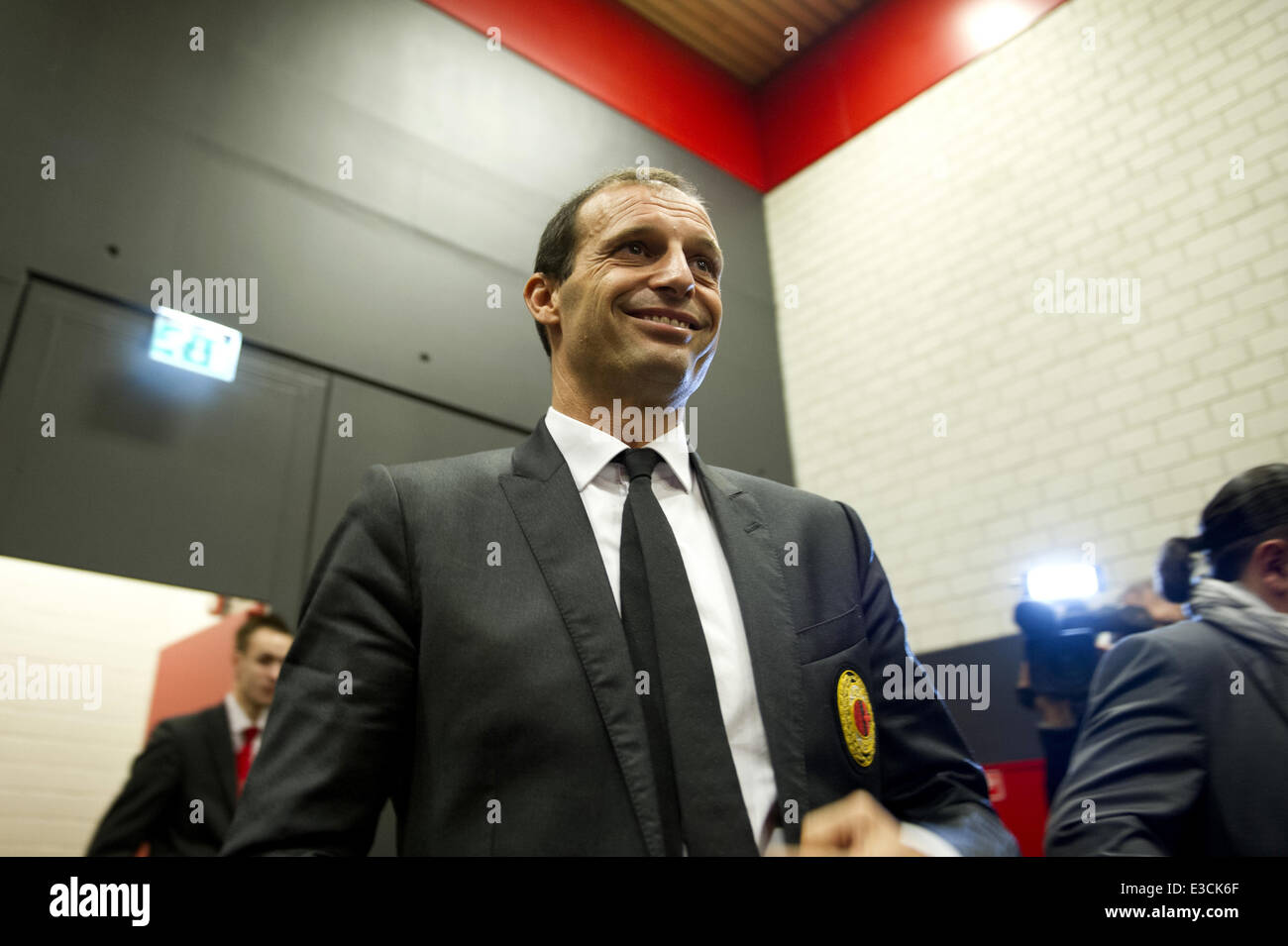Massimiliano Allegri des AC Mailand spricht auf einer Pressekonferenz in der Amsterdam Arena vor den Teams Champions League Spiel gegen Ajax Featuring: Massimiliano Allegri wo: Amsterdam, Niederlande: 1. Oktober 2013 Stockfoto