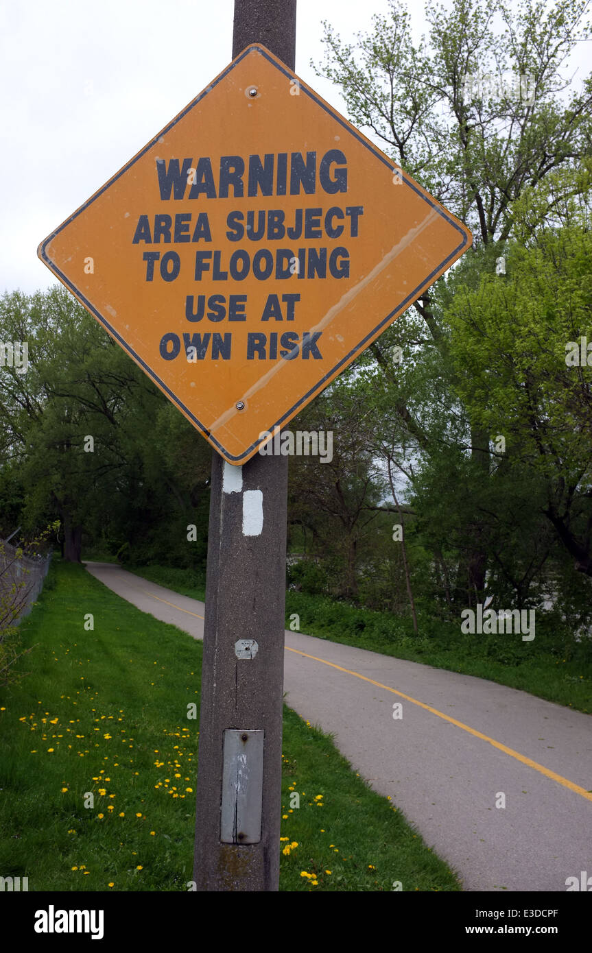 Eine Flut Warnschild in London, Ontario. Stockfoto