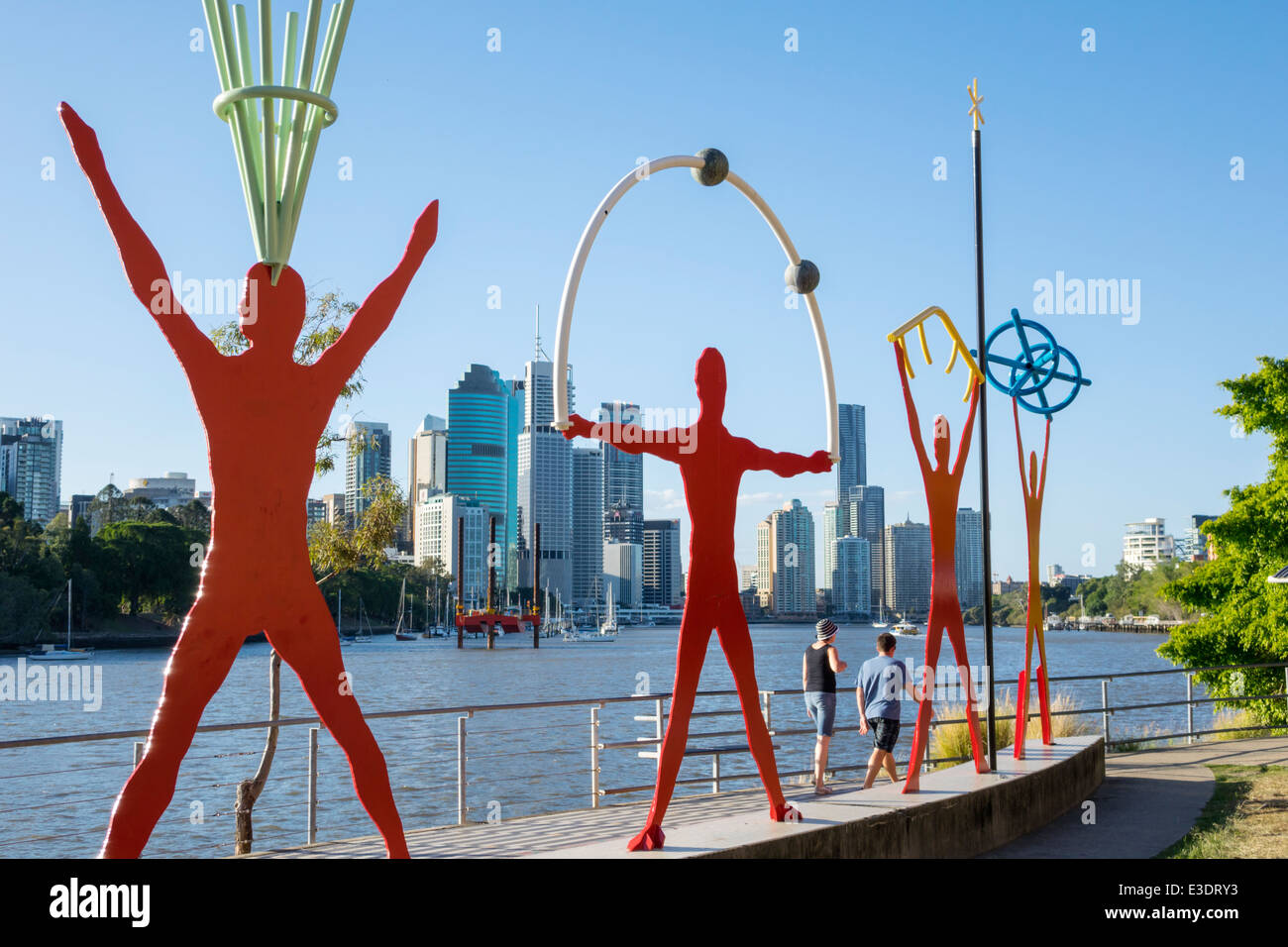 Brisbane Australien, Kangaroo Point Cliffs, Brisbane River CBD, Skyline der Stadt, Wolkenkratzer, Gebäude, öffentliche Kunst, Skulptur, AU140315092 Stockfoto