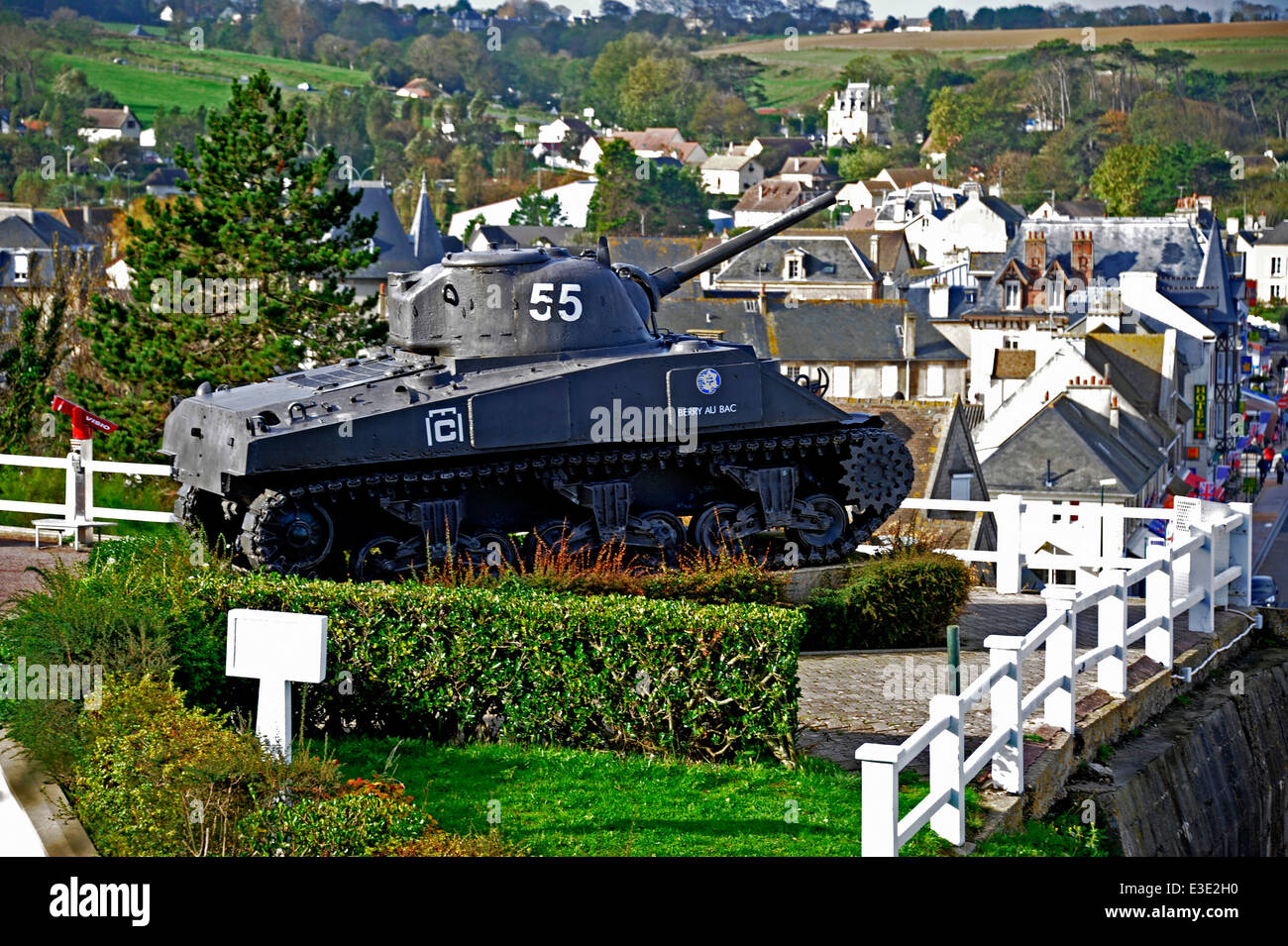 D-Day, Hafen von Sherman M4, Arromanches, Mulberry, Landung Strand, Calvados, Normandie, Normandie, Frankreich Stockfoto