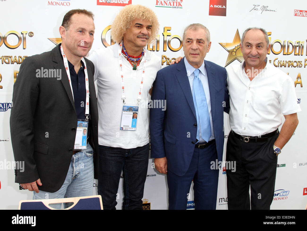 Golden Foot Award-Pressekonferenz im Grimaldi Forum Featuring: Jean-Pierre Papin, Carlos Valderrama, Osvaldo Ardiles, Antonio Caliendo Where: Monaco, Monaco bei: 16. Oktober 2013 ** nicht verfügbar für die Veröffentlichung in Deutschland ** Stockfoto