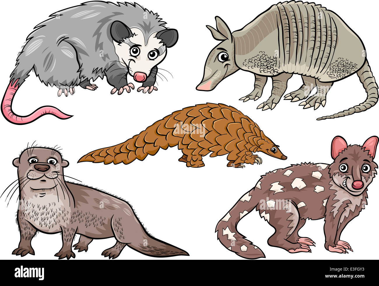 Cartoon-Illustration der lustige wilde Tiere Figuren Set Stockfoto
