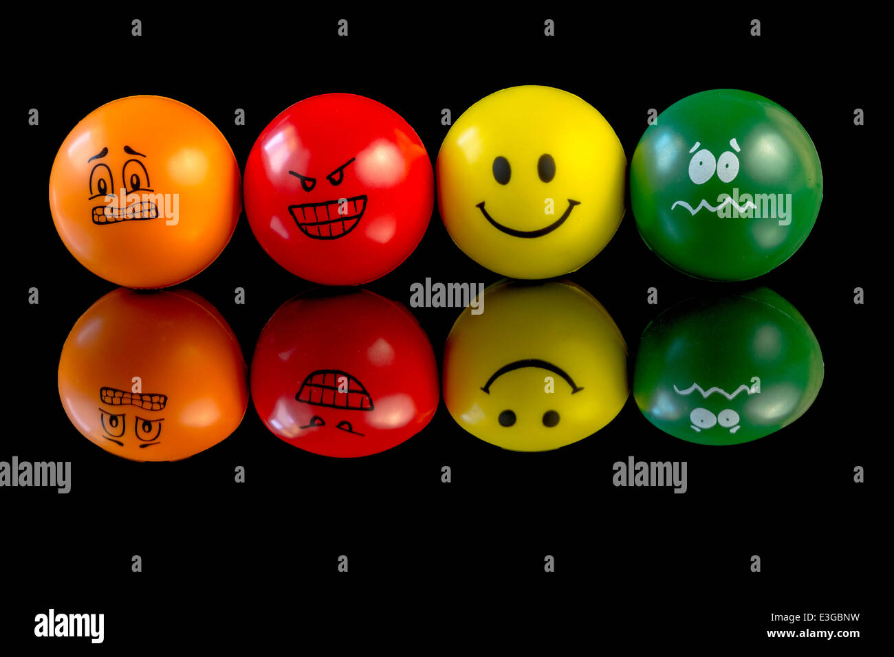 Glücklich, traurig und verwirrt Stress Ball Gesichter Stockfotografie