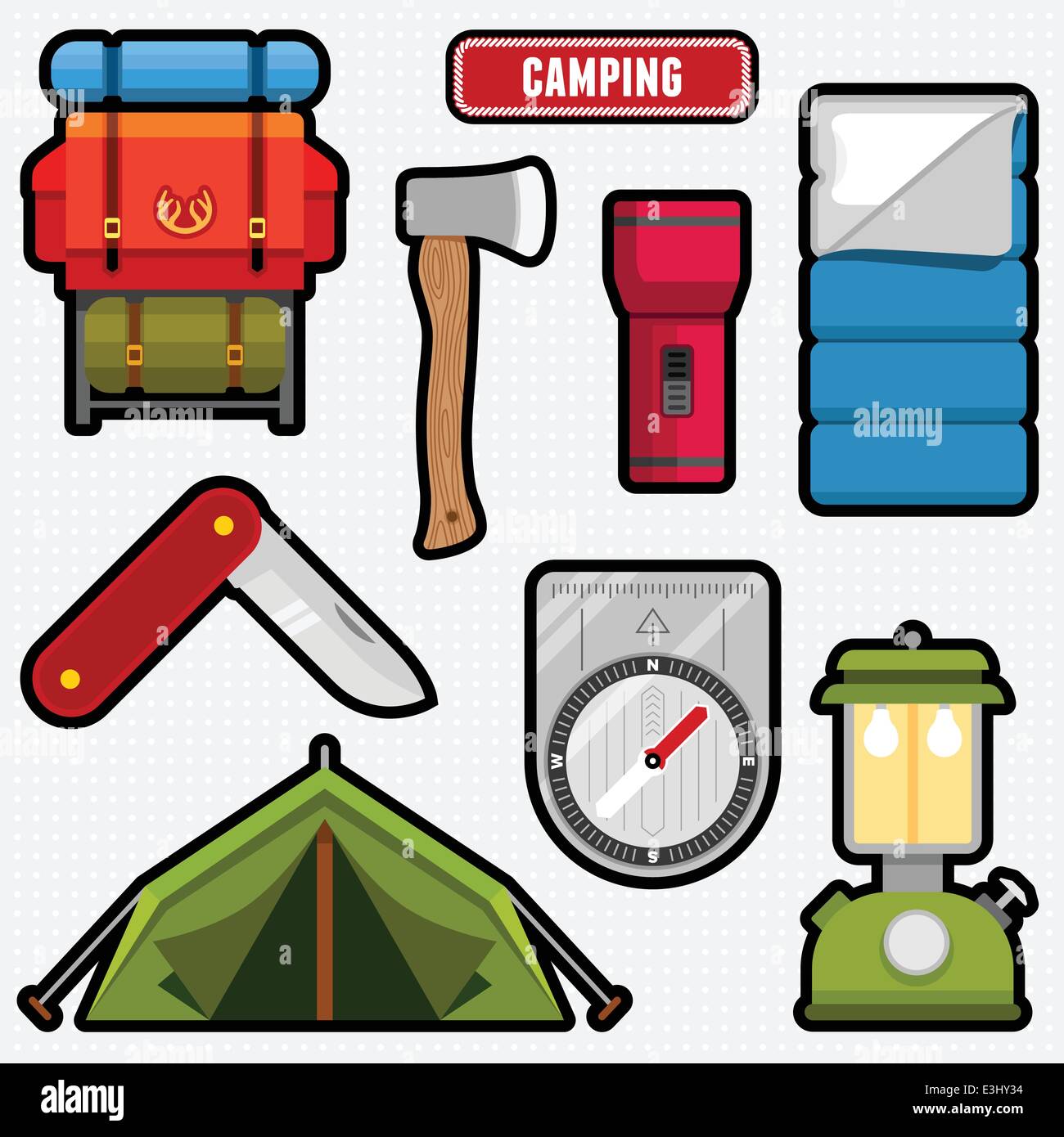 Satz von camping Ausrüstung Grafiken und Symbole Stock Vektor