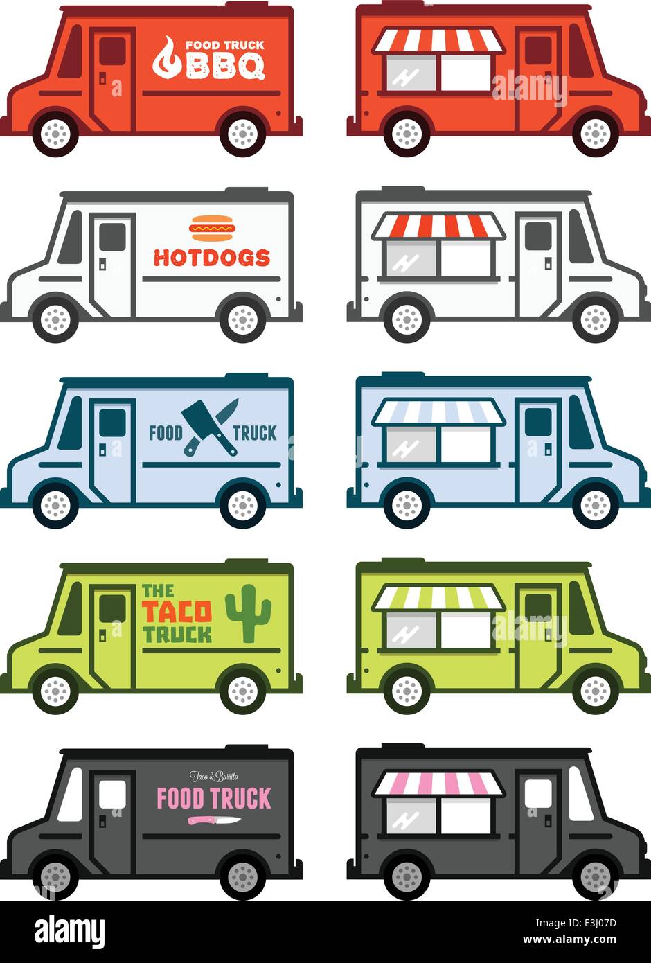 Reihe von Lebensmittel LKW Illustrationen und Grafiken Stock Vektor