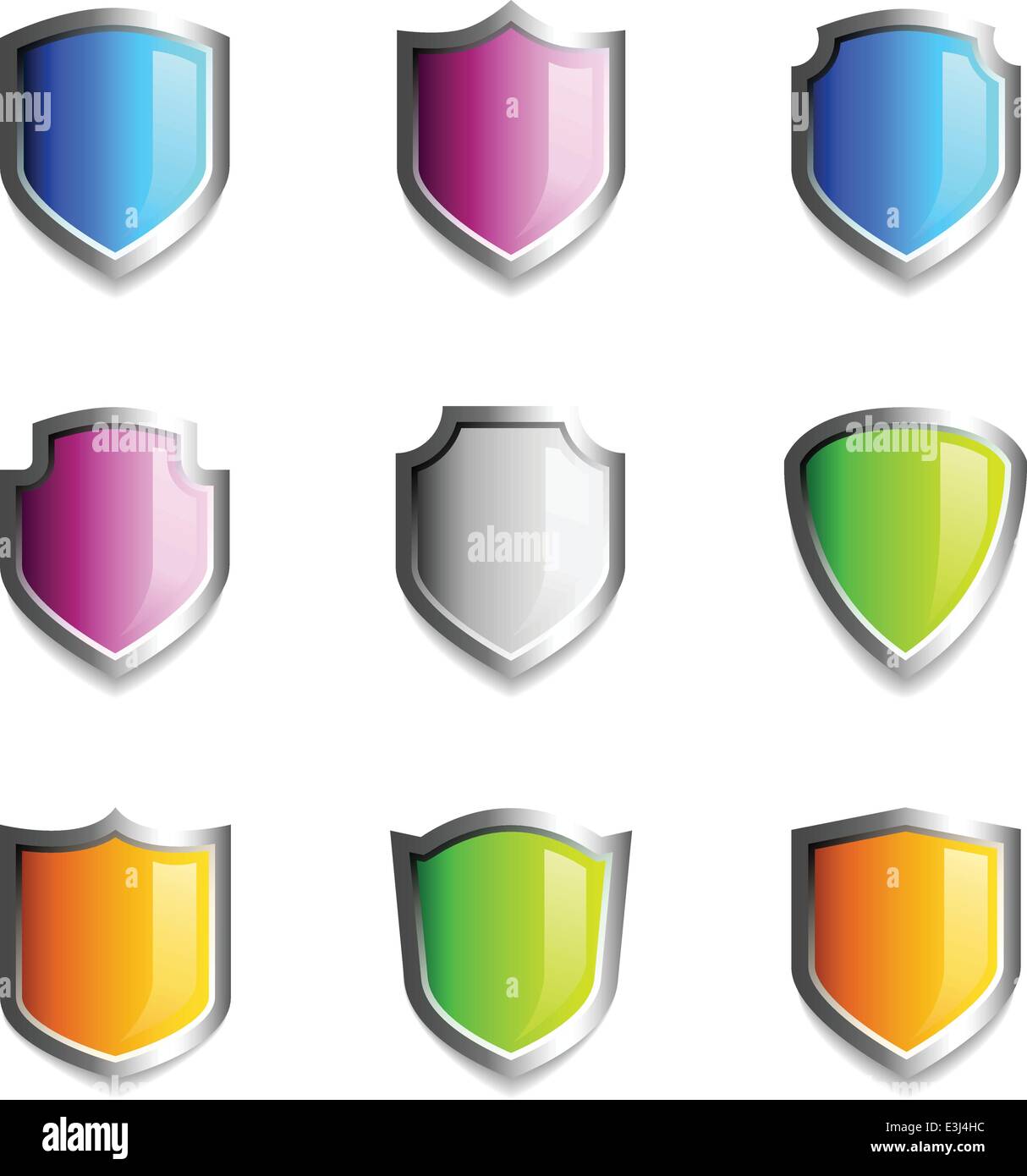 Glänzender Schild Emblem Symbole in verschiedenen Farben Stock Vektor