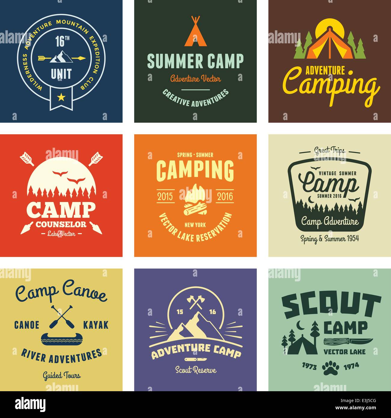 Reihe von Retro-Vintage camp Beschriftungen und Grafiken Stock Vektor