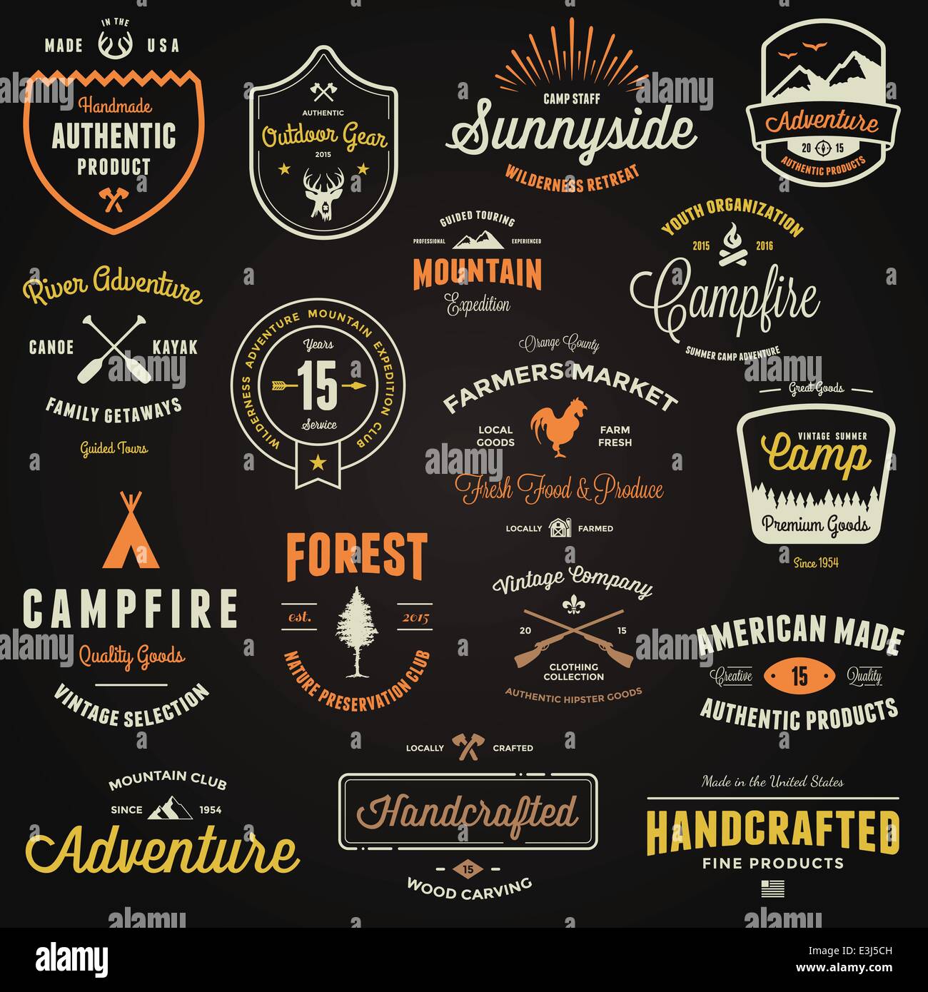 Reihe von Retro-Vintage Abzeichen und Aufkleber Grafiken Stock Vektor