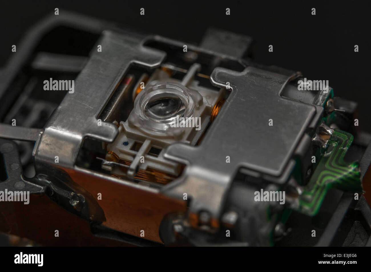 Makrofoto des CD-ROM Laser Baugruppe. Finden Sie unter "Beschreibung" für Focus Detail zeigen. Stockfoto