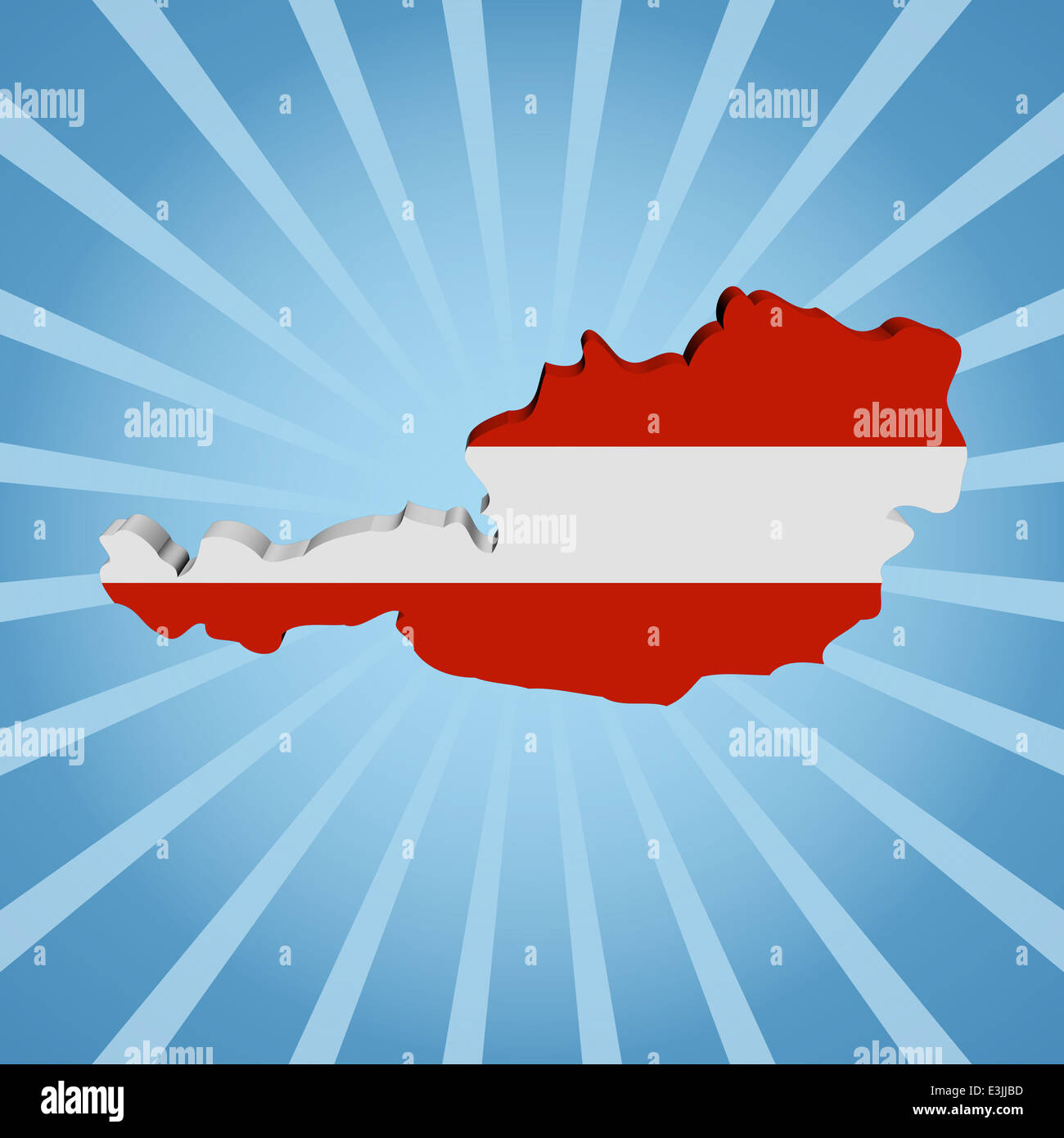 Österreich Karte Flagge blau Sunburst Illustration Stockfoto