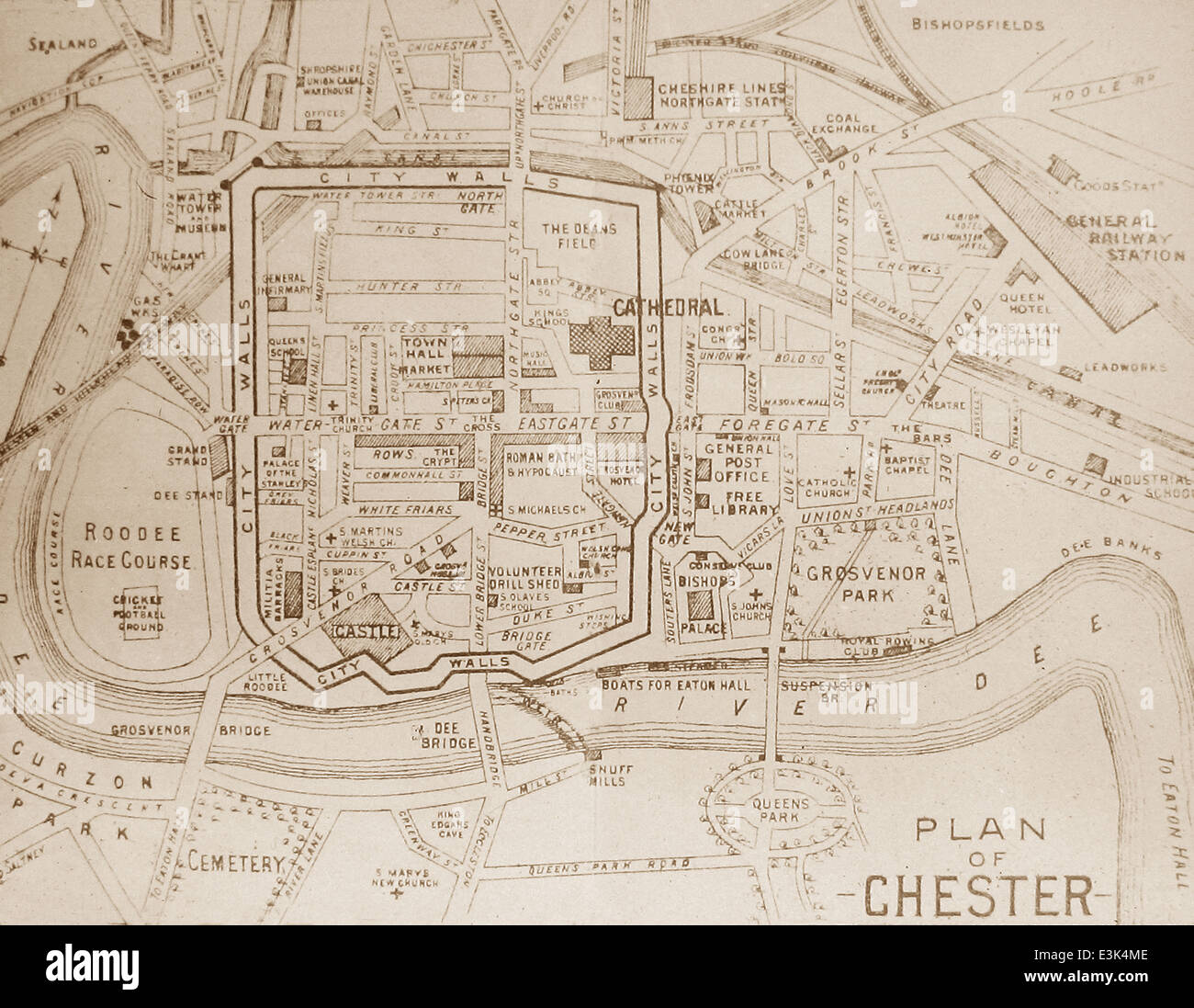 Karte von Chester frühen 1900er Jahren Stockfoto