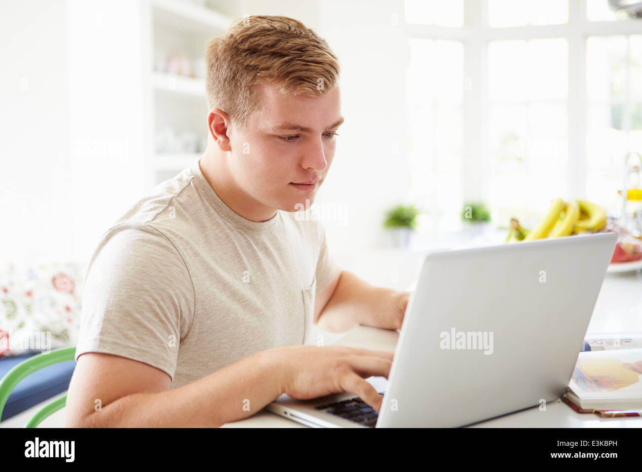 Teenager lernen am Laptop zu Hause Stockfoto