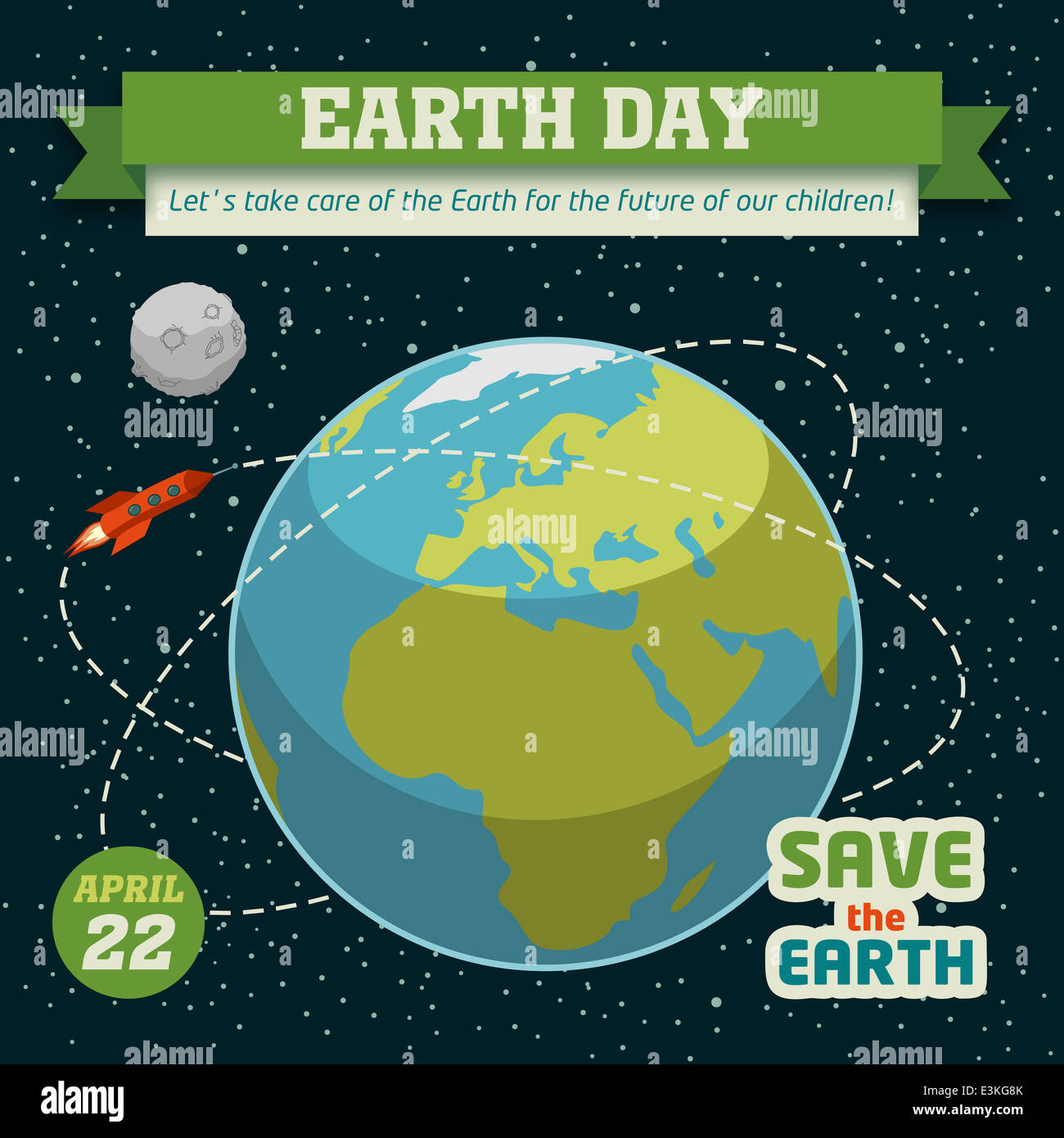 Erde Tag Urlaub Plakat im flat Design auf Weltraum-Hintergrund Stockfoto