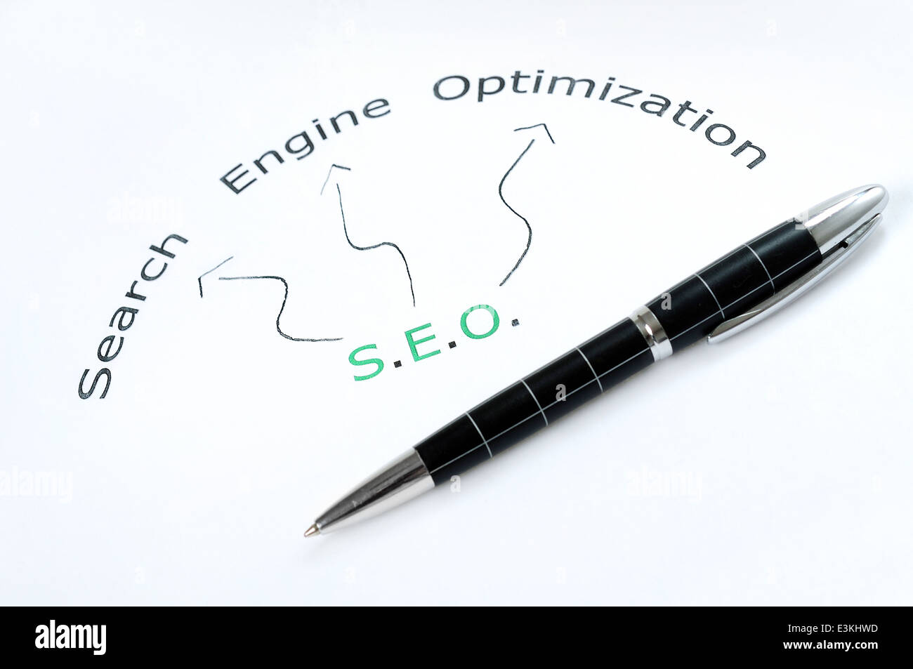 SEO Wort Schema und Stift Stockfoto