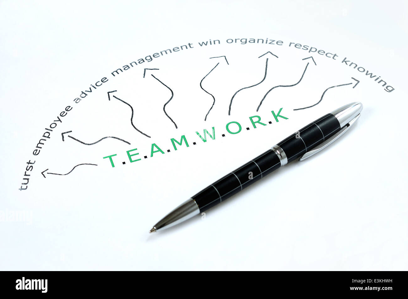 Teamarbeit-Wort-Schema und Stift Stockfoto