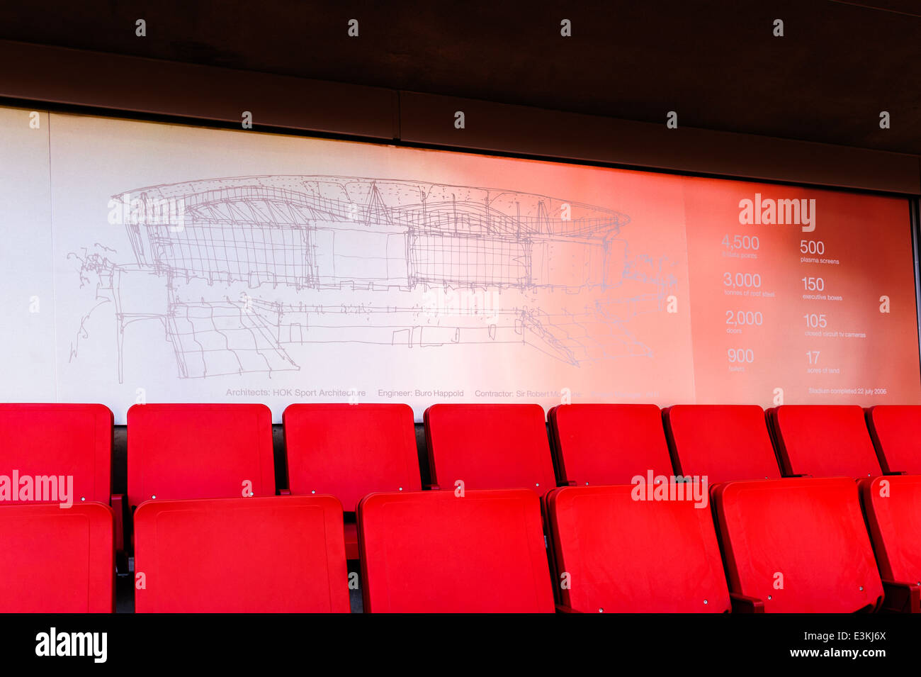 Gravur der Architekt die Pläne für das Emirates Stadium von Arsenal Football Club. hok Sport Architektur, Ingenieur Buro Happold. Stockfoto