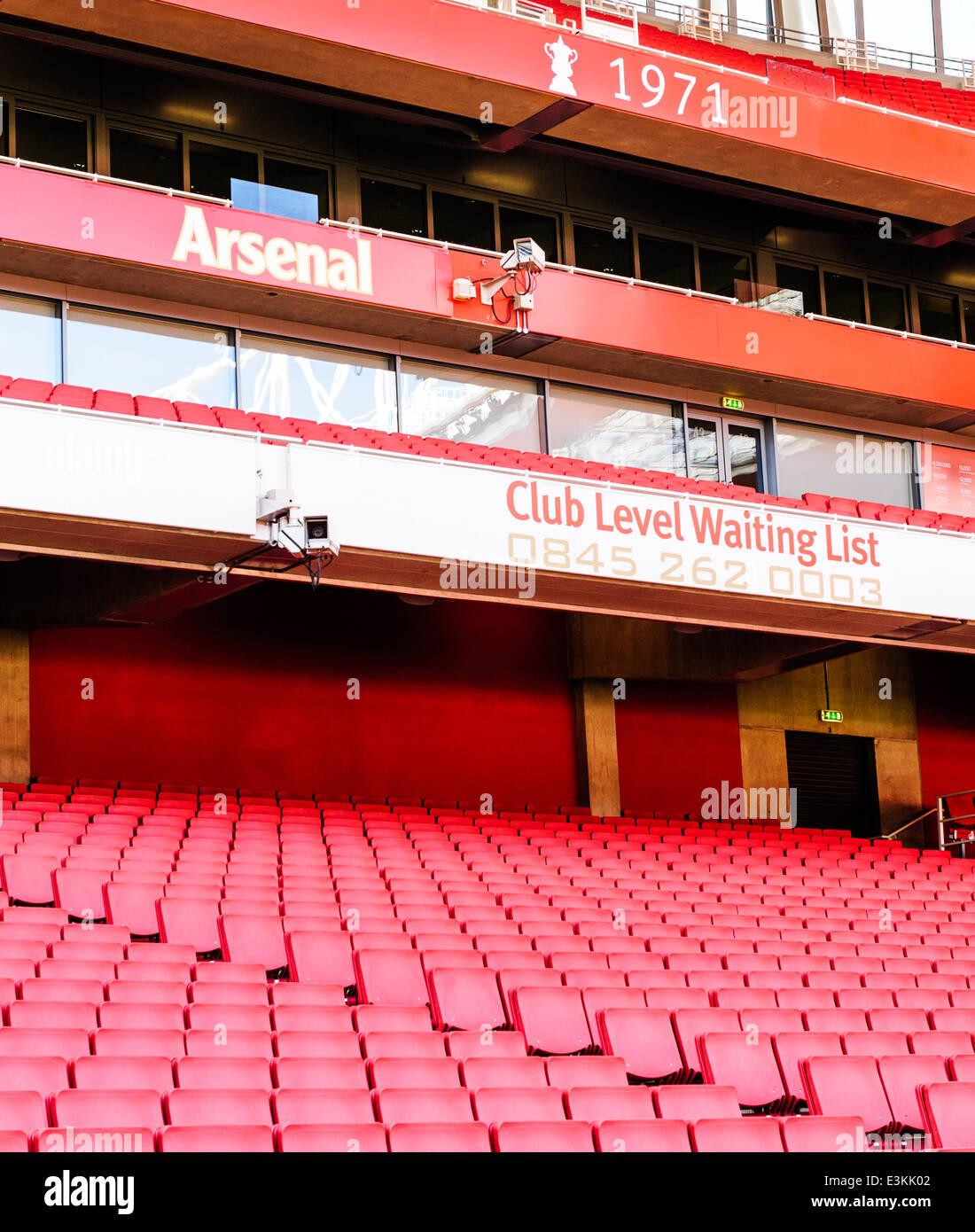 Unterstützer Sitzecke im Emirates Stadium von Arsenal Football Club Stockfoto