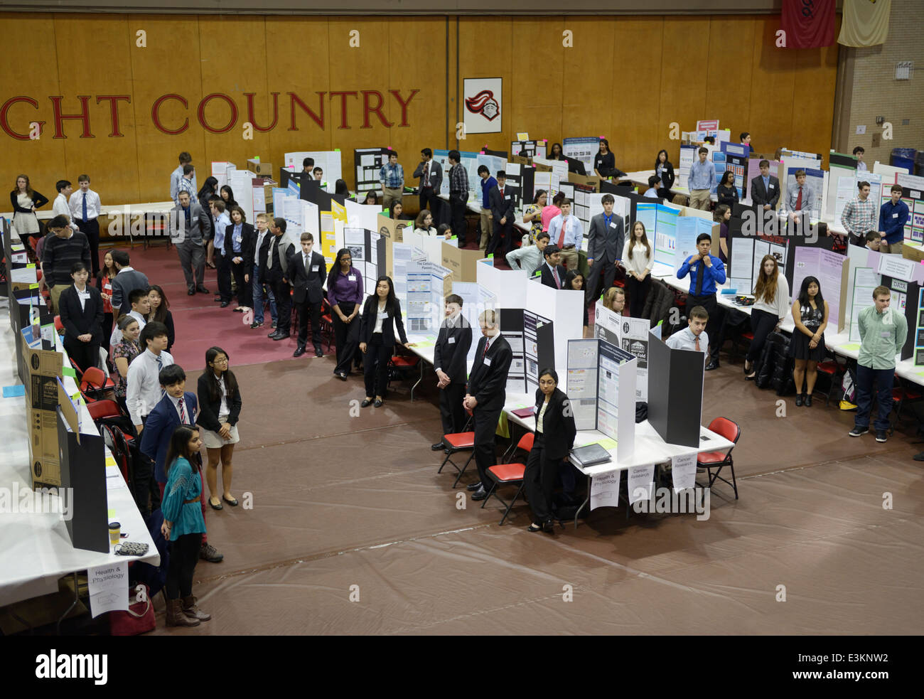 Science fair Studenten durch ihre Forschung-Poster zu beurteilen Stockfoto
