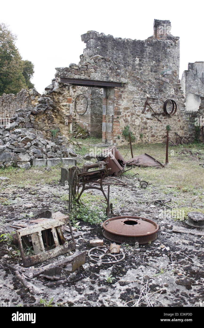 Gemarterten Dorf von Oradour-Sur-Glane, Haute-Vienne, Limousin, Frankreich. Stockfoto