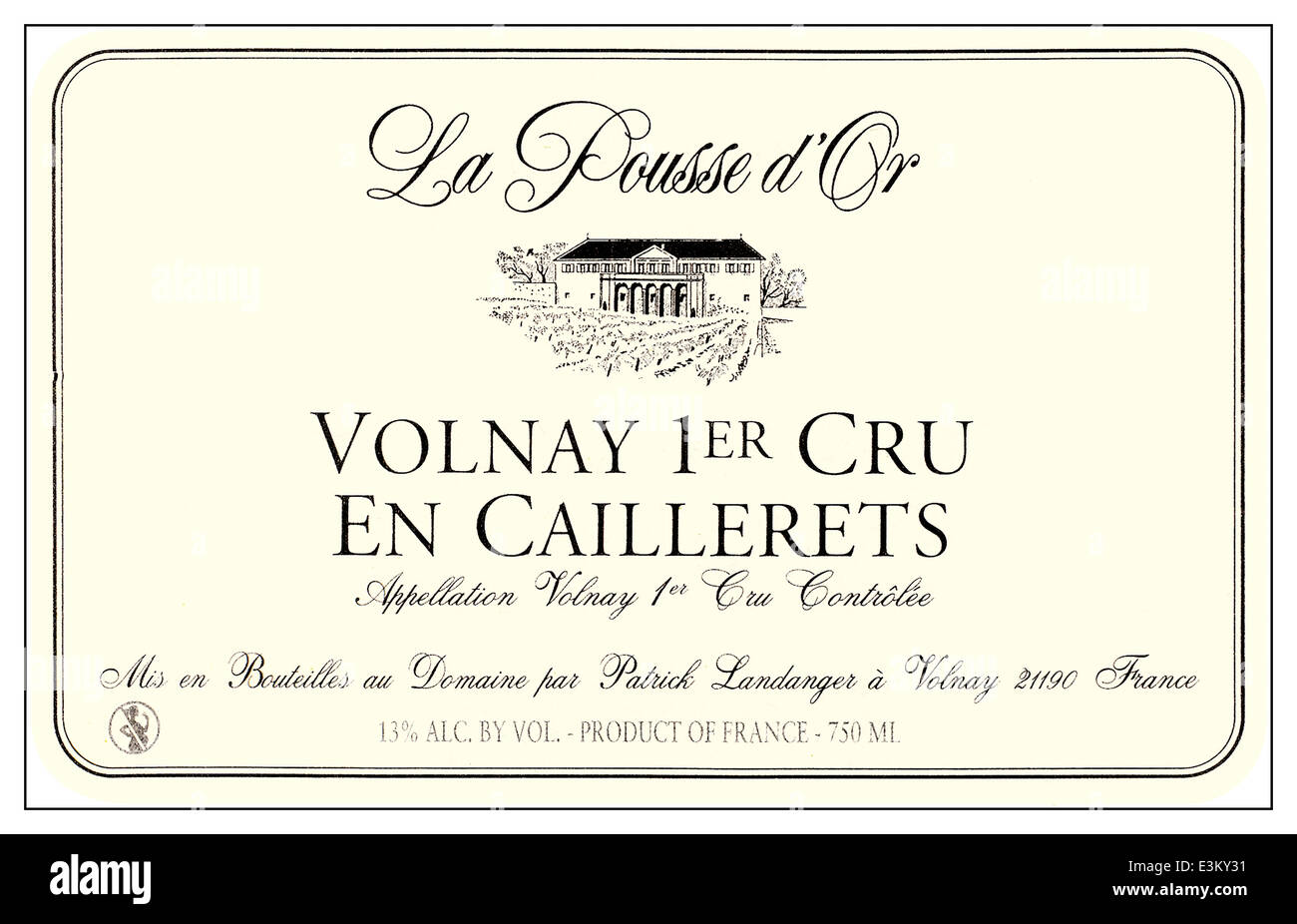 La Pousse d ' or Volnay 1er Cru de Caillerets feine Flasche Rotwein Etikett Volnay Frankreich Stockfoto