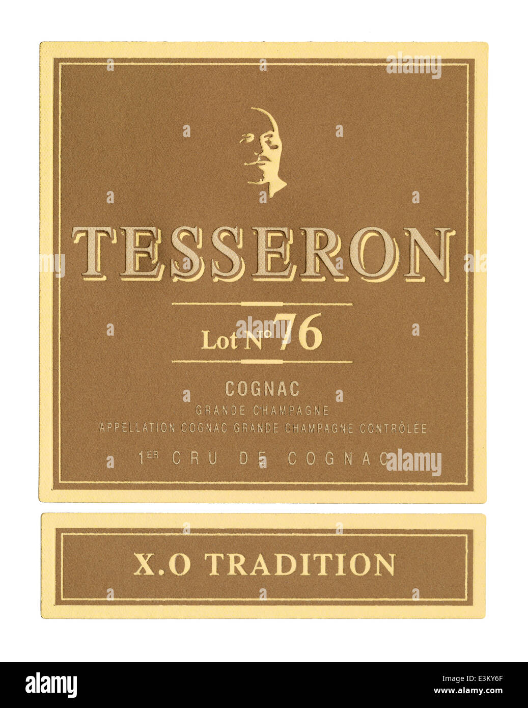 Tesseron viel 76 Luxus Cognac Flaschen-Etikett Stockfoto
