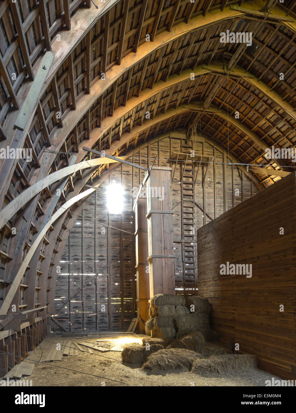 Die Palouse, Whitman County, Washington: innere Struktur einer Runde überdachten Scheune Stockfoto