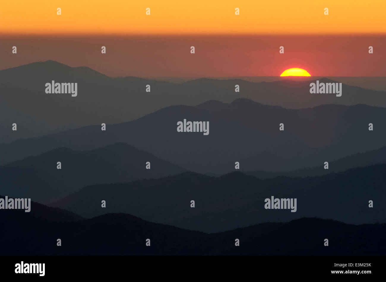 Sonnenuntergang in den Great Smoky Mountains, TN, USA Stockfoto