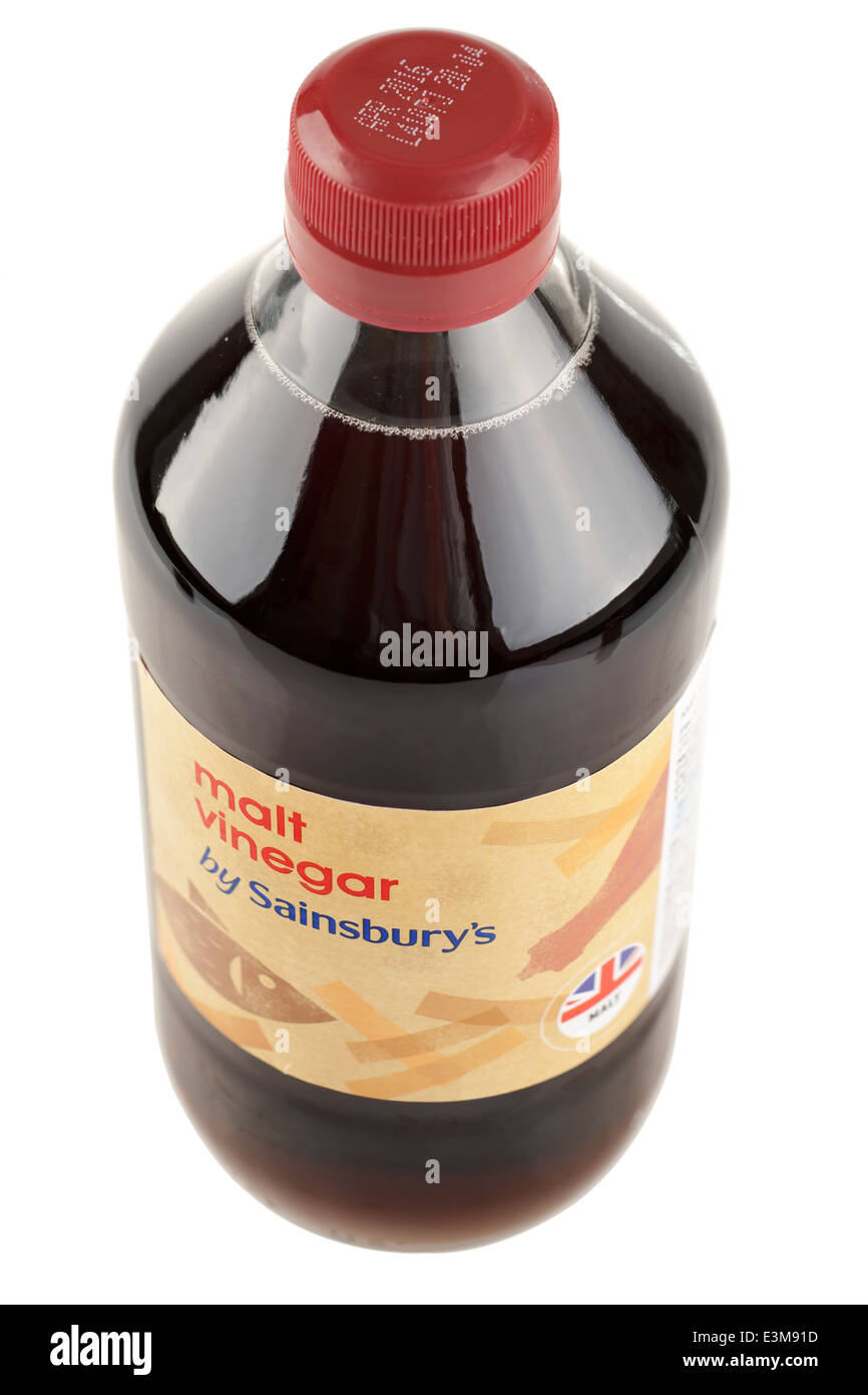 Flasche Sainsburys Malzessig Stockfoto