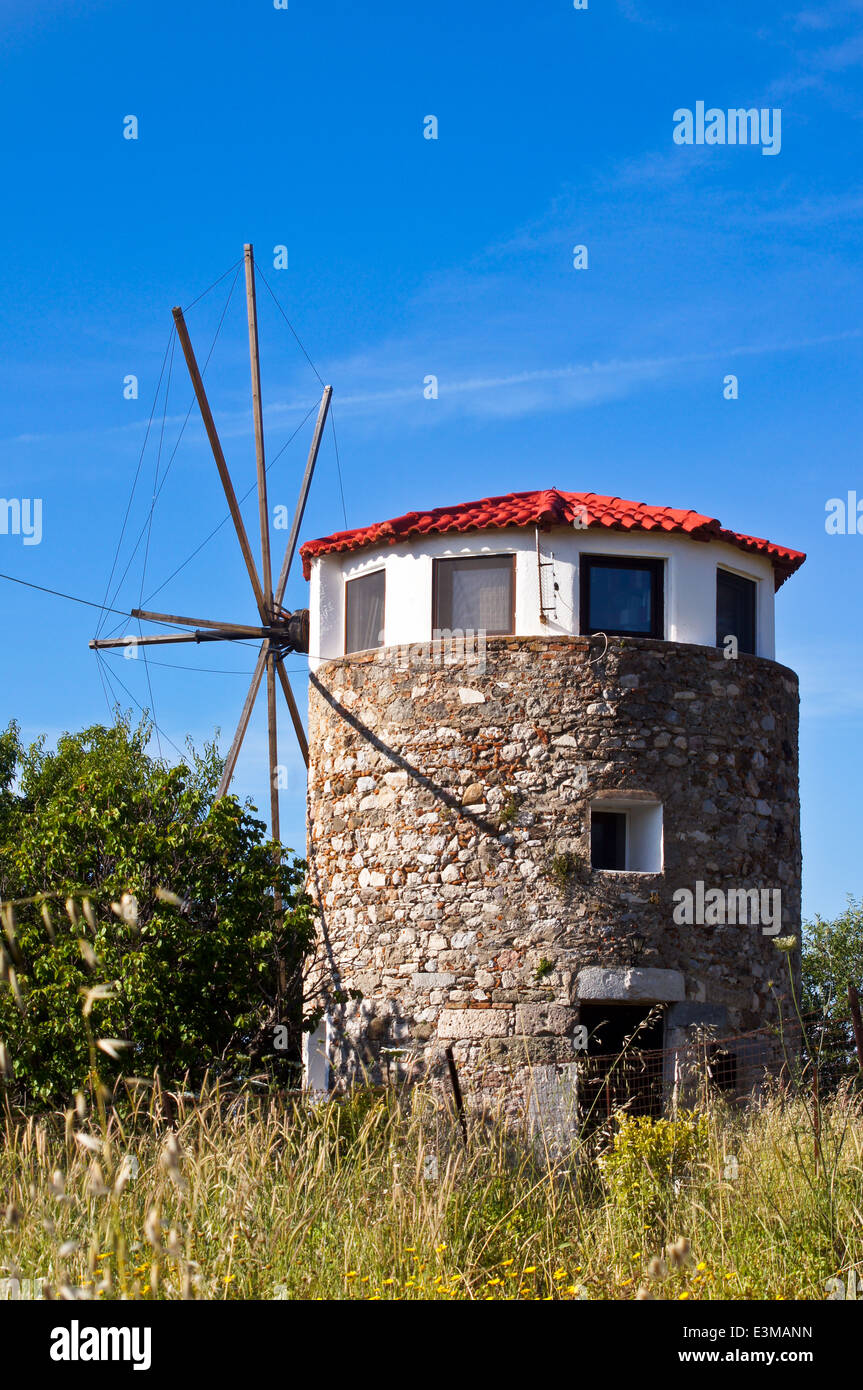 Traditionelle griechische Windmühle, Kos, Griechenland Stockfoto