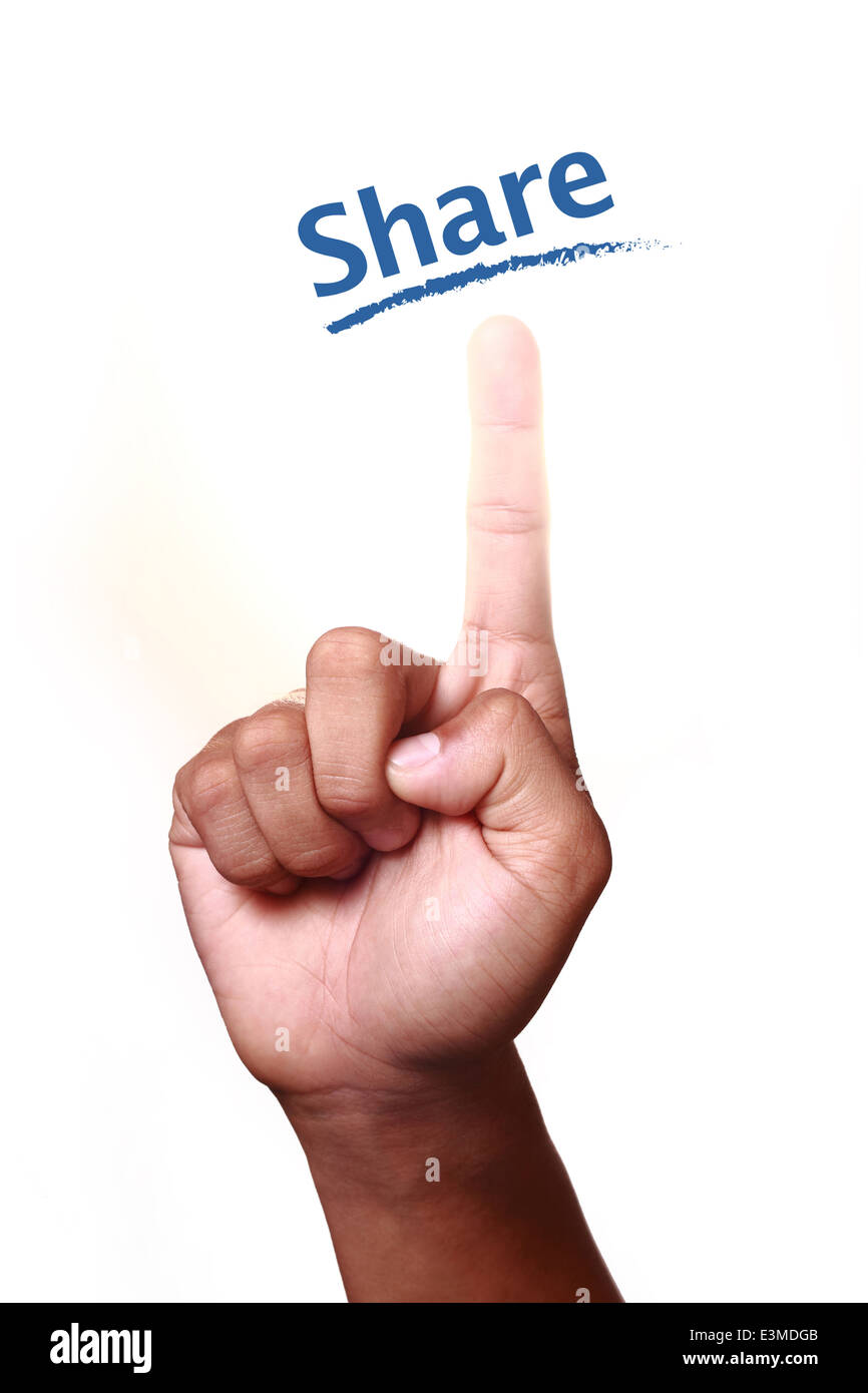 Zeigefinger auf Symbol "freigeben". Stockfoto