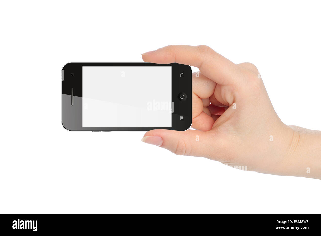 Hand, smart phone auf weißem Hintergrund Stockfoto