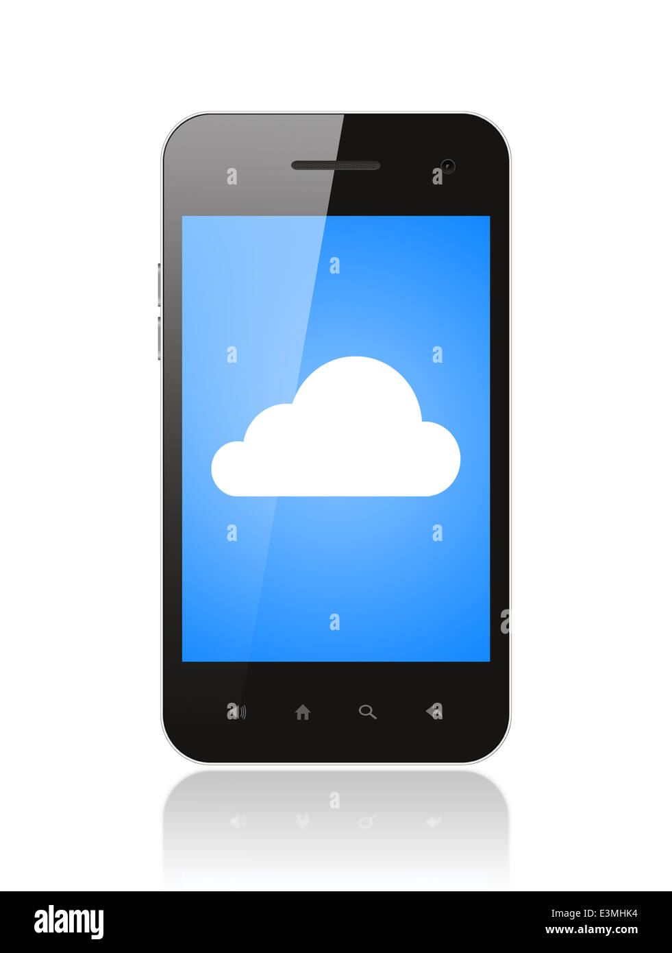 Cloud Computing Konzept auf der Smart Phone auf weißem Hintergrund Stockfoto