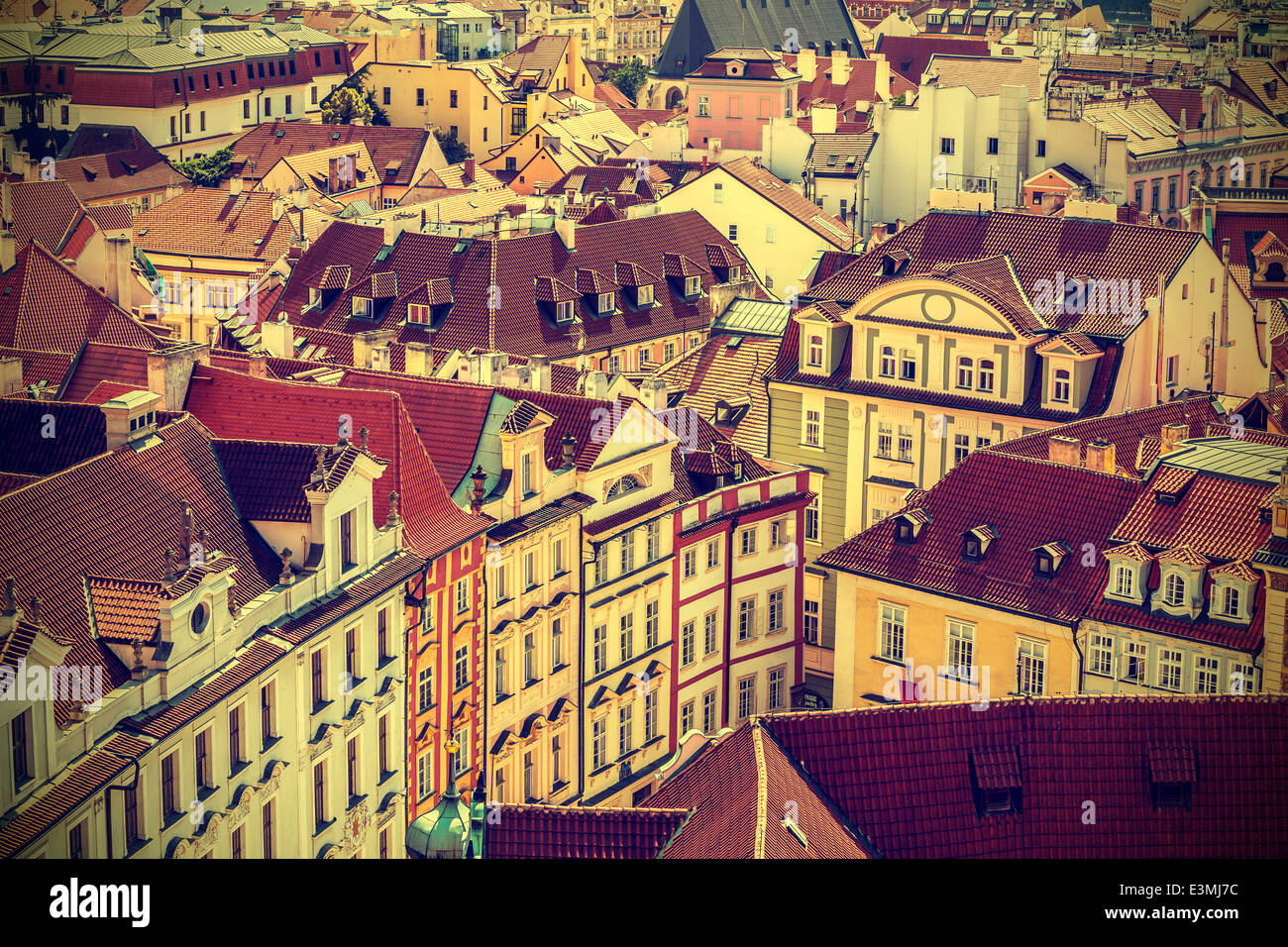 Dächer von Prag, Tschechische Republik, Vintage-retro-Stil. Stockfoto
