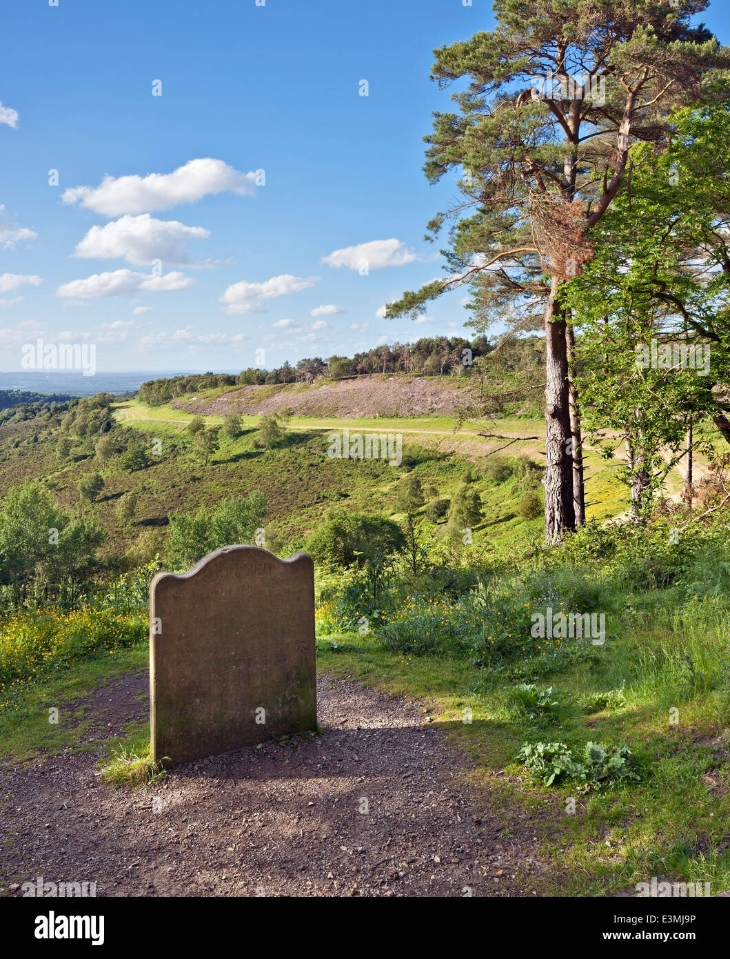 Der Segler-Stein in der Nähe von Gibbet Hill, Kennzeichnung den Ort eines Mordes im Jahr 1786. Mit Blick auf den alten A3 Hindhead. Stockfoto