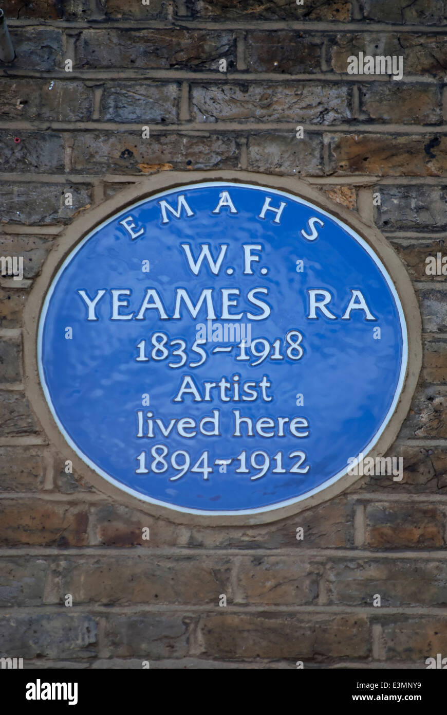 Plakette markiert ein Wohnhaus des Malers William Frederick Yeames, Hanwell, West London, England Stockfoto